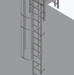 Hymer Fixed Vertical Aluminium Ladders – Roof Parapet with Hoops and Crossover