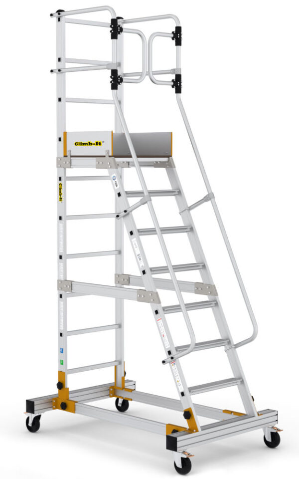 Climb-It Aluminium 8 Tread EN131 Pro Mobile Step with Safety Gate