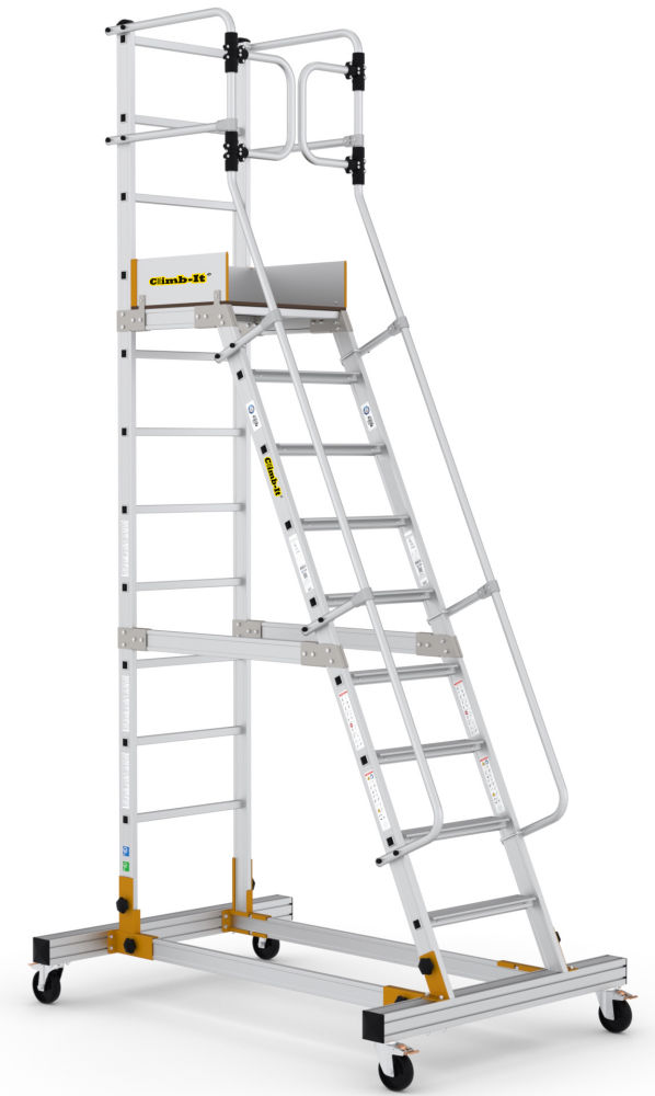 Climb-It Aluminium 10 Tread EN131 Pro Mobile Step with Safety Gate