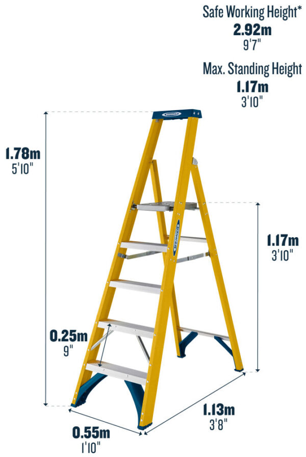 Werner 717 Series 5 Tread GRP Platform Step Ladder